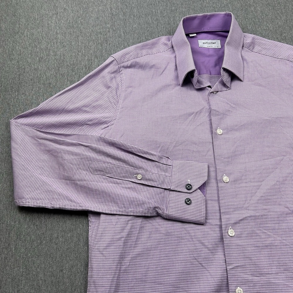 Duchamp London Dress Shirt Slim Fit Mens Medium 15.5 Purple‎ Houndstooth